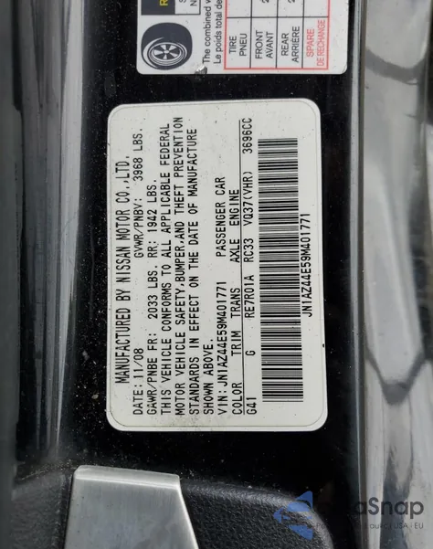 2009 Nissan 370Z z USA, uszkodzony, nr VIN JN1AZ44E59M401771